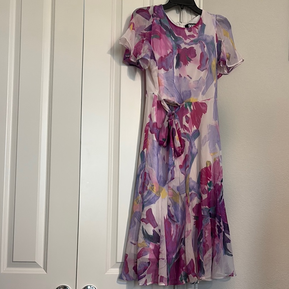 DKNYC Floral Midi Dress in Purple and Pink